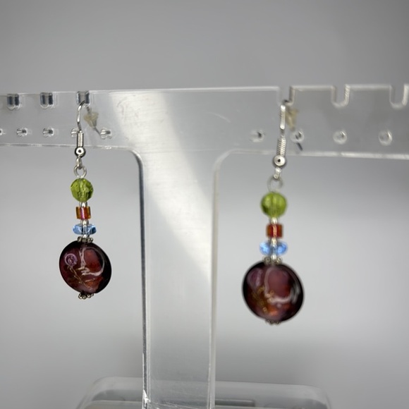 Blue and Green Dangle Earrings with Silver Findings - Picture 3 of 5